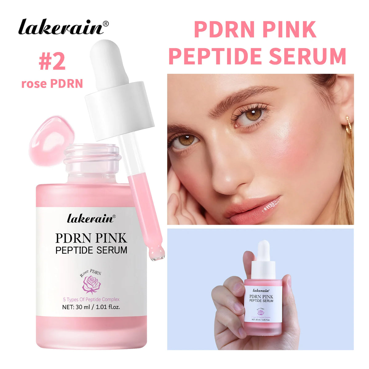 30ml Salmon PDRN Pink Peptide Facial Serum Deep Moisturizing Long-Lasting Hydration Pink Glow Serum Even Skin Tone Korean Skinca